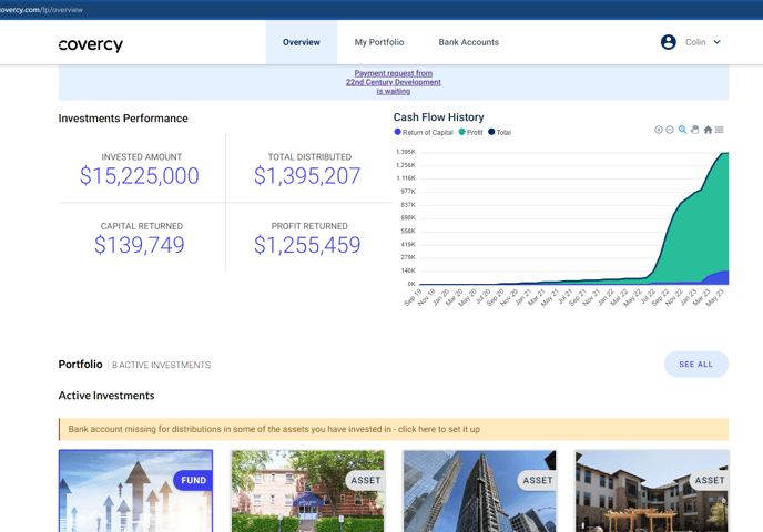 Investor Portal Overview screen