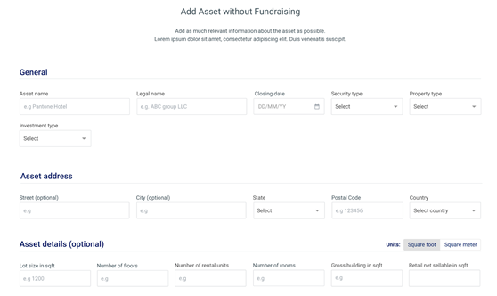 how to create asset without fundraising in the investment management platform