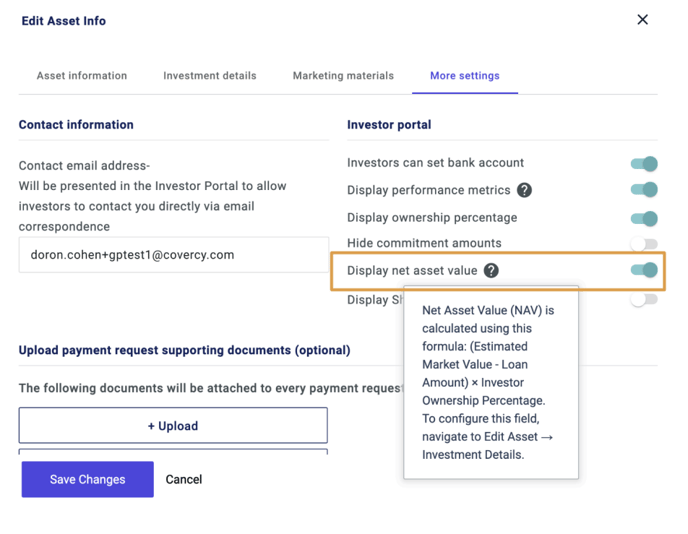 Net Asset Value Displayed