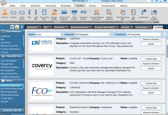 Rent Manager integration to investment management