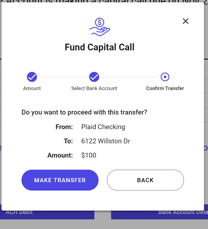 capital call for the  LP investor to fund account make the transfer