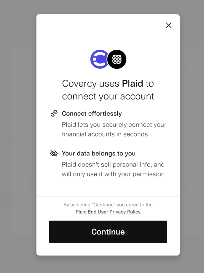 capital call for LP investor using Plaid to connect an external bank account to Investor Portal