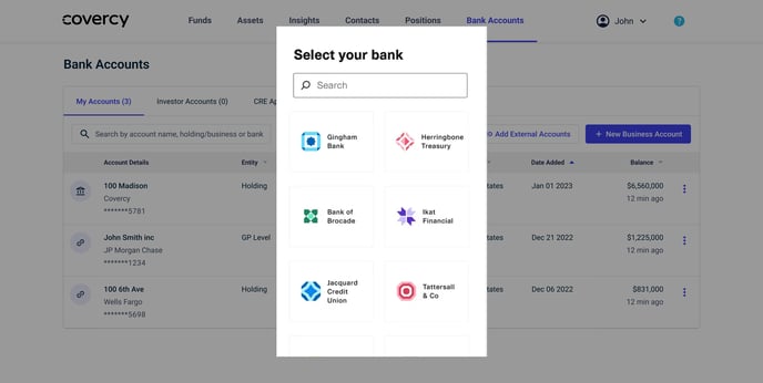 connect external bank accounts to investment management platform with Plaid