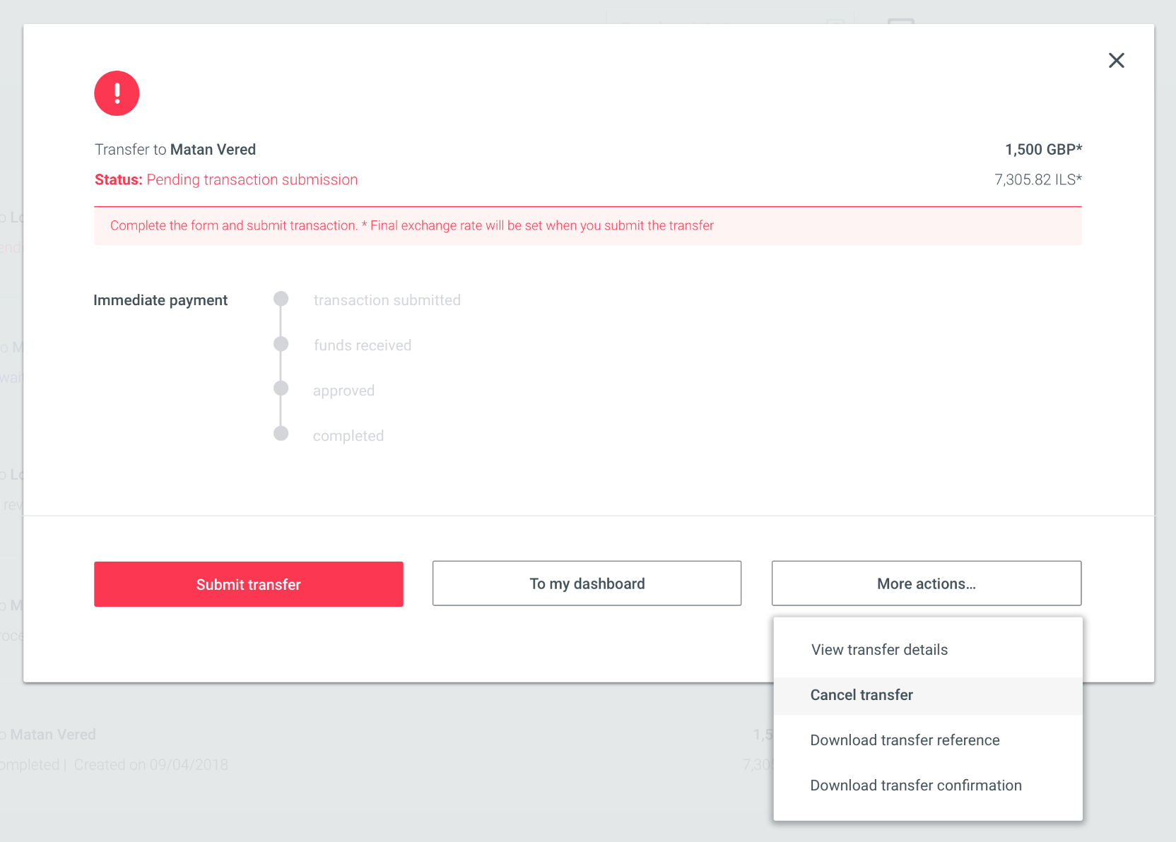 steps on how to transfer money