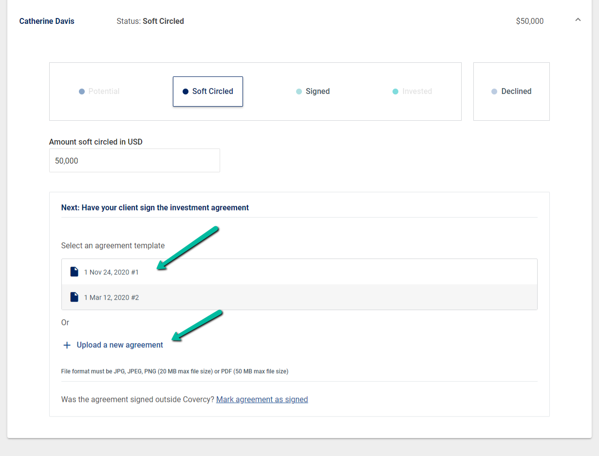 how to send an agreement for an investor 